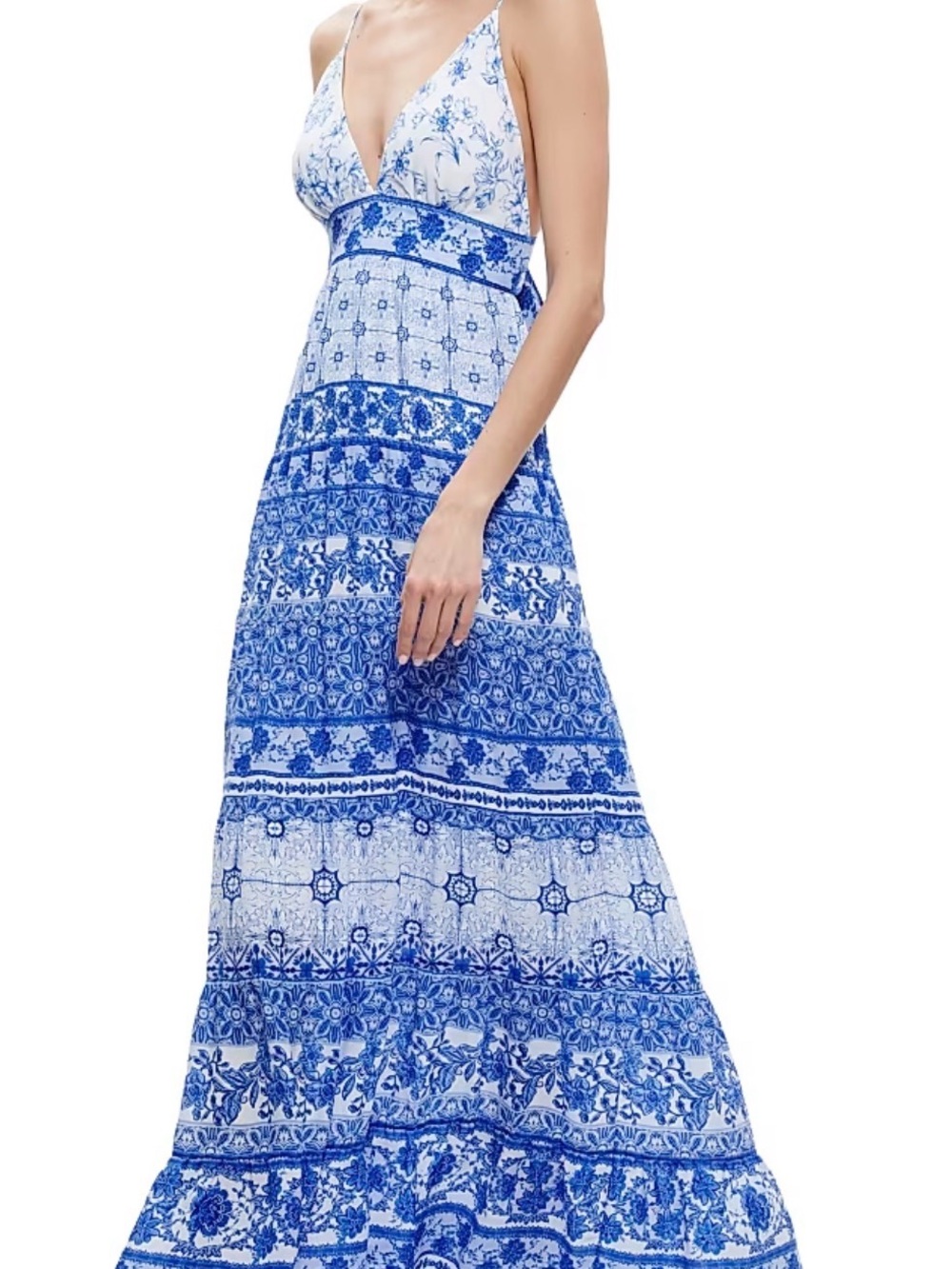 Alice + Olivia Blue and White Printed Maxi Dress